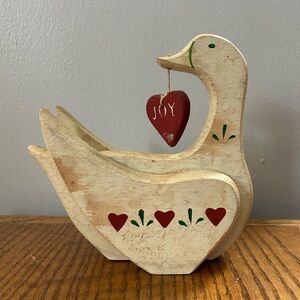 Vintage Wooden Duck with Hand-Painted Heart Decor